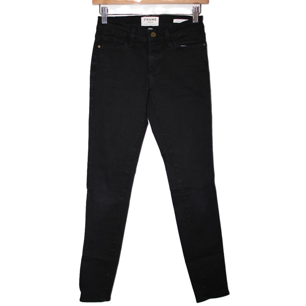 NWOT FRAME Le Skinny de Jeanne 39700 Film Noir Black Cotton Denim Jeans Size 24
